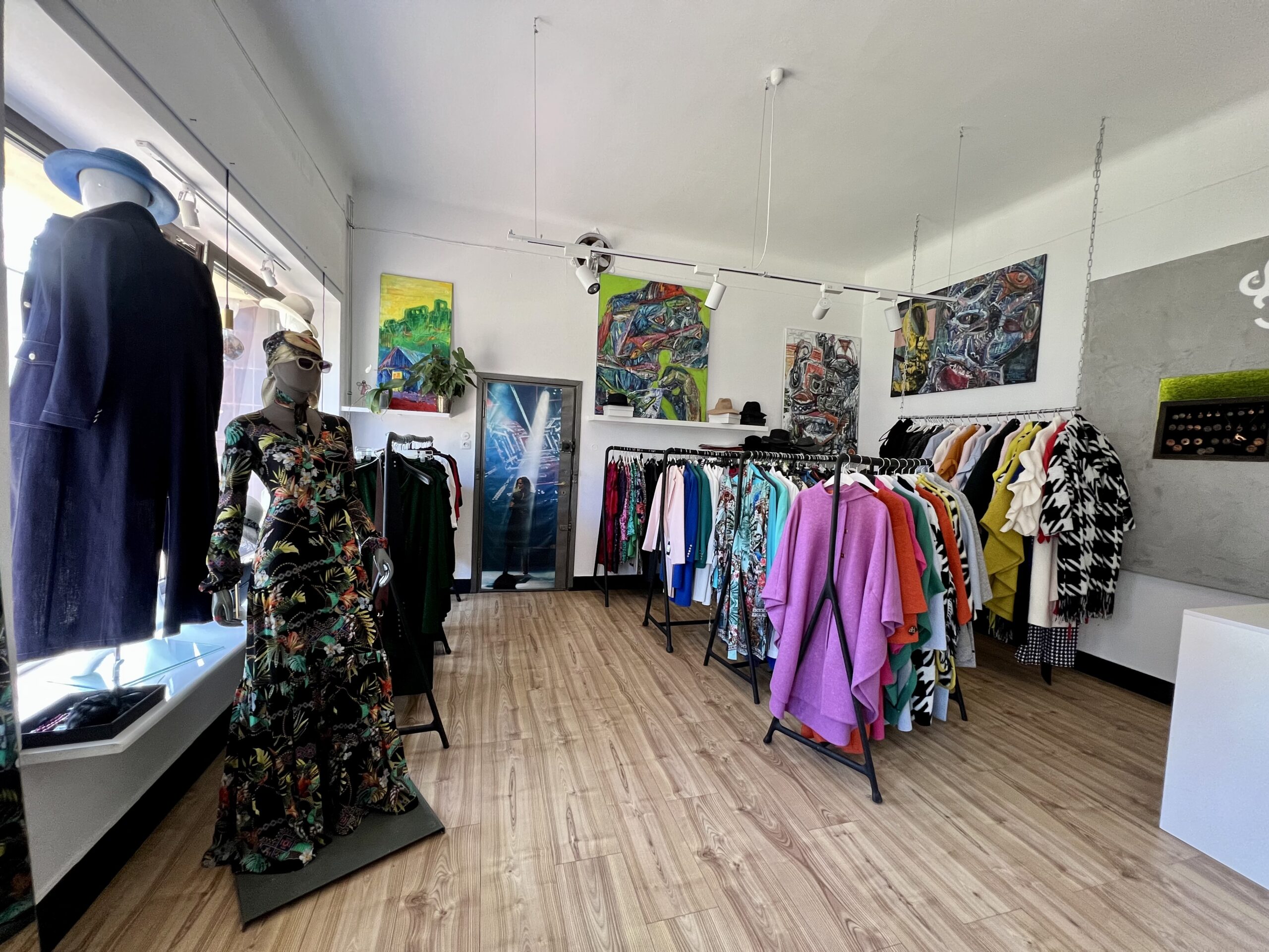 Inside Art Moda boutique, colourful collections on display
